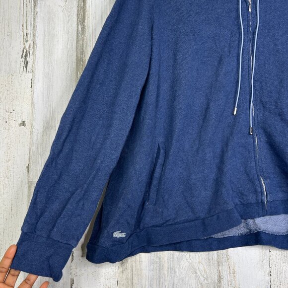 Lacoste Sport Cardigan Sweater Size 42 Blue Cotton Large Full Zip Sweatshirt Top - Picture 8 of 16